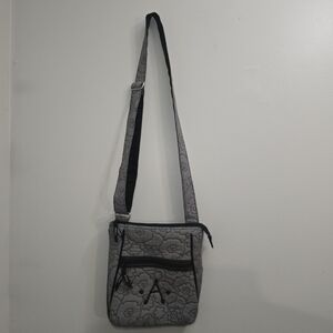 Thirty-One Quilted Crossbody Poppy Floral Shoulder Bag Gray Black Monogram A